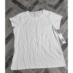 New Calvin Klein Shirt Womens LARGE White Embossed Logo Short Sleeve Ladies